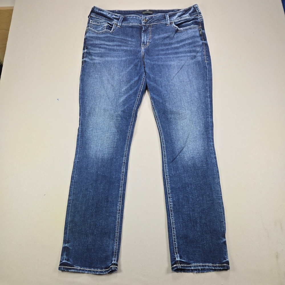 Silver Jeans Co Elyse Straight Mid Rise Curvy Medium Wash Denim Womens 14 L32
